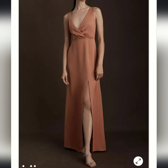 NWT BHLDN Piper V Neck Satin Gown Maxi Side Slit Sedona Size 6 - Picture 1 of 16